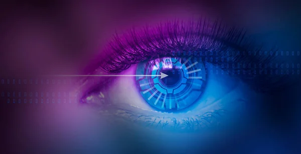 Exploración Biométrica Primer Plano Ojo Femenino Concepto Realidad Virtual Moderna — Foto de Stock