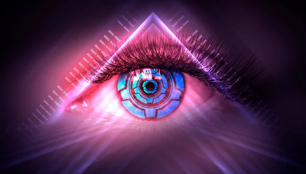 Exame Biométrico Perto Olho Feminino Conceito Realidade Virtual Moderna Luz — Fotografia de Stock