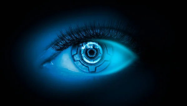 Close Biometric Scan Female Eye Concept Modern Virtual Reality Neon — Stock Photo, Image