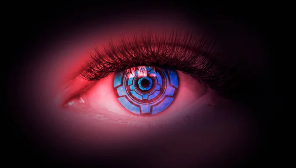 Scansione Biometrica Ravvicinata Occhio Femminile Concetto Realtà Virtuale Moderna Luce — Foto Stock