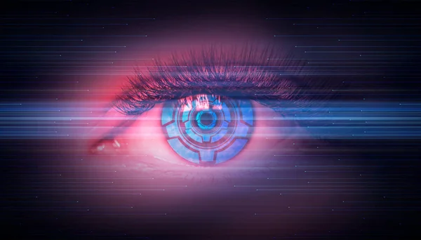 Close Biometric Scan Female Eye Concept Modern Virtual Reality Neon — Stock Photo, Image