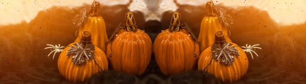 Halloween Pozadí Dýněmi Dýně Dekorativní Pro Prostření Slavnostního Stolu Pomerančové — Stock fotografie