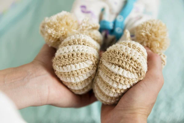Baby Feet Mother Hands Happy Family Concept Beautiful Conceptual Image — Stock Photo, Image