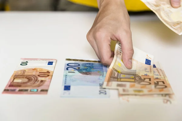 Woman Hands Holding Counting European Euro Bills Wealth Cash Money — Stock Photo, Image