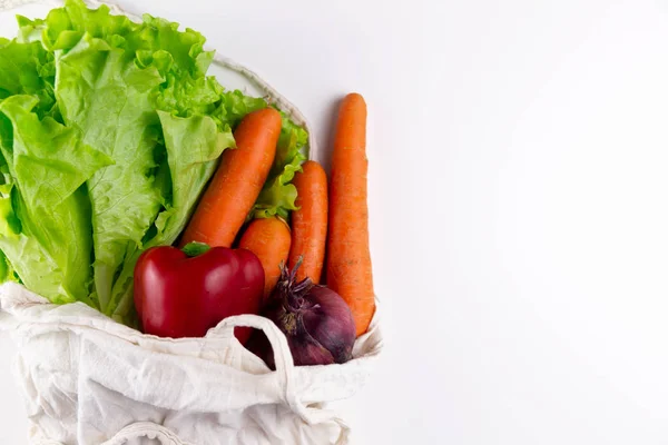 Concepto Cero Residuos Verduras Una Bolsa Tejida — Foto de Stock