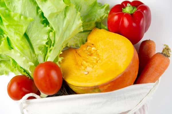 Concepto Cero Residuos Verduras Una Bolsa Tejida — Foto de Stock