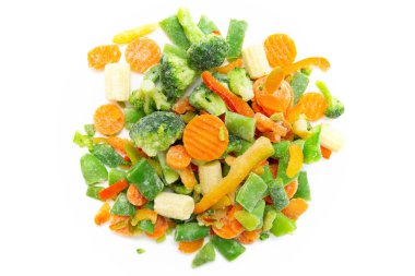 Dondurulmuş sebzeler bir plastik torba. Sağlıklı gıda depolama kavramı.