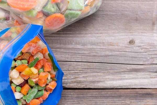 Frysta Grönsaker Plastpåse Hälsosam Mat Förvaring Koncept — Stockfoto