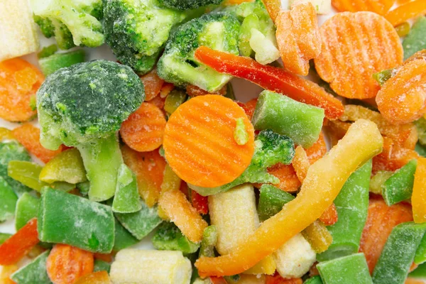 Frozen vegetables in a plastic bag. Healthy food storage concept.