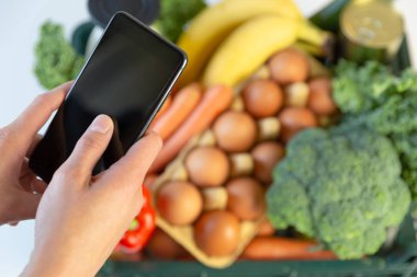Gıda dağıtım hizmeti - kadın önünde akıllı telefon tutan
