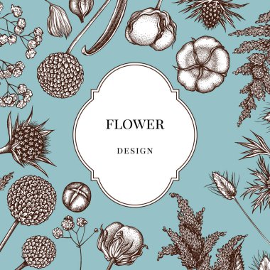 Astilbe, craspedia, mavi eryngo, lagurus, pamuk, Gypsophila ile tasarım üzerine rozet