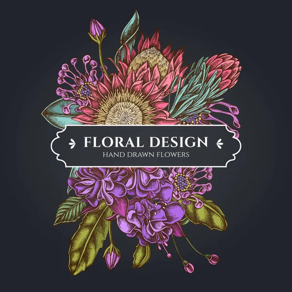 Afrika papatyalar, Fuşya, Kral Protea ile çiçek buket koyu tasarım