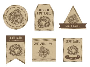 Ranunculus resimli vintage tasarımı sanatsal etiketler