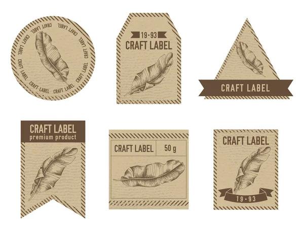 Étiquettes artisanales design vintage avec illustration de feuilles de palmier de banane — Image vectorielle
