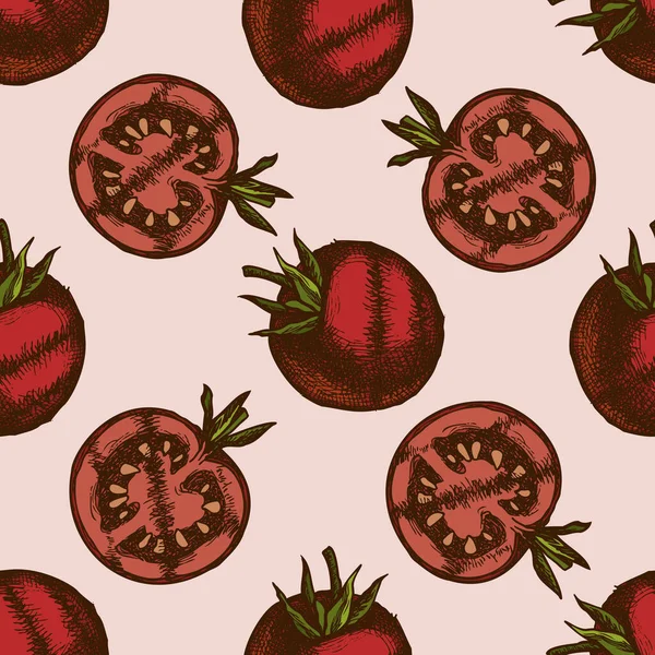 Modèle sans couture avec la tomate grillée colorée dessinée à la main — Image vectorielle