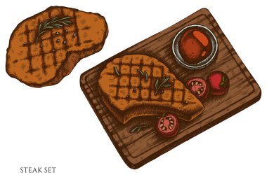 Vector set of hand drawn colored steak vector Vector set of hand drawn colored steak vector