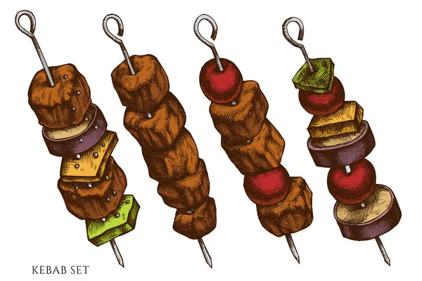 Ensemble vectoriel de kebab coloré dessiné à la main — Image vectorielle