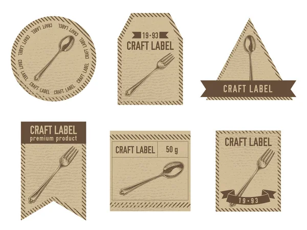 Etiquettes artisanales design vintage avec illustration de cuillère, fourchette — Image vectorielle