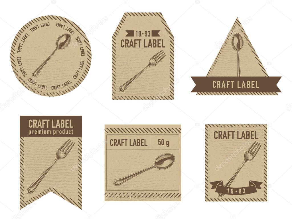 Craft labels vintage design with illustration of spoon, fork
