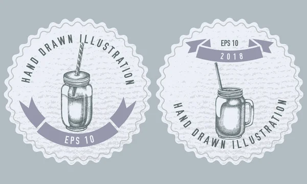 Diseño de etiquetas monocromáticas con ilustración de tarros de smothie — Archivo Imágenes Vectoriales