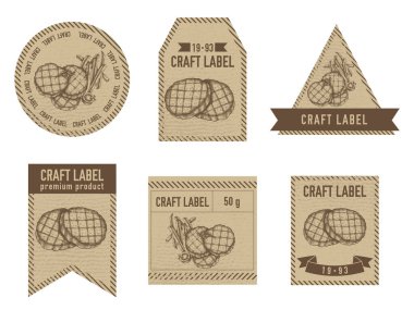 Izgara hamburger köftelerinin resimleriyle birlikte el işi etiketleri klasik tasarım