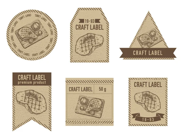 Etiquetas de artesanato design vintage com ilustração de bife — Vetor de Stock