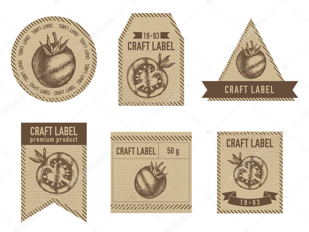 Craft labels vintage design with illustration of grilled tomato