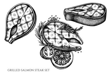 Siyah beyaz ızgara somon bifteği.