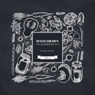 Tebeşir, brokoli, turp, yeşil fasulye, kiraz domatesleri, pancar, yeşillik, havuç, fesleğen, balkabağı, smoothie cup, tütün kavanozları, salatalık, kereviz...