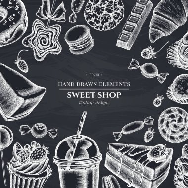 Tebeşir tarçın, makarna, lolipop, bar, şeker, portakal, çörek ve ekmek, kruvasan ve ekmek, çilek, süt kutuları, smoothie cup, lolipop, füme kavanoz, cheesecake, eclair