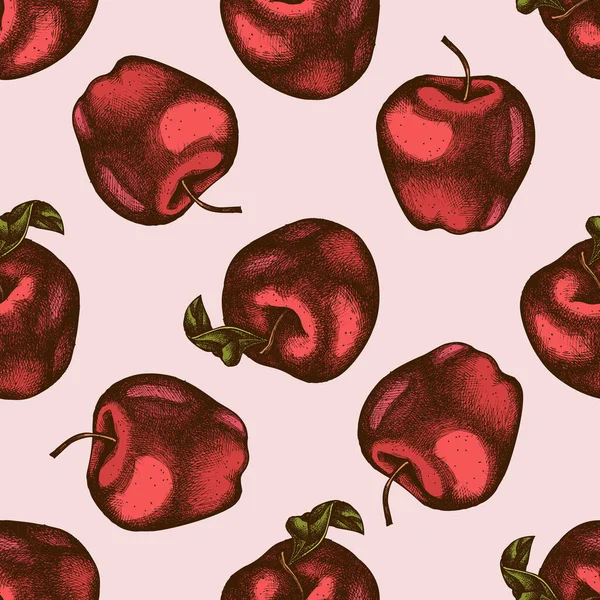 Nahtloses Muster mit handgezeichneten farbigen Äpfeln — Stockvektor