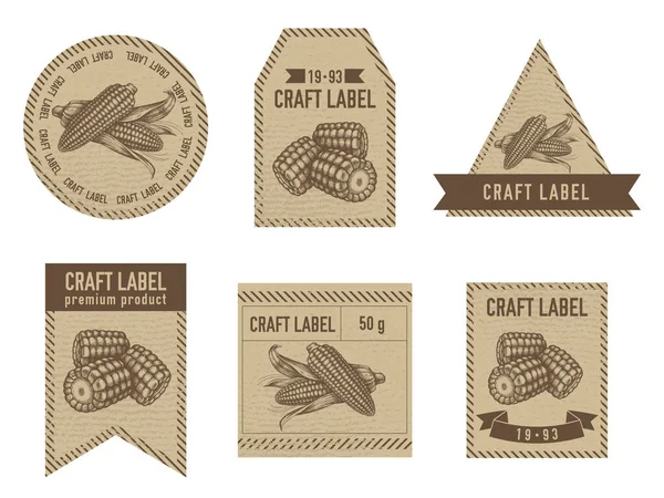 Craft labels vintage design with illustration of corn — Stock Vector