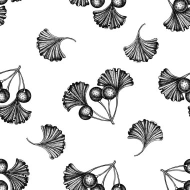 Siyah beyaz ginkgo ile kusursuz desen