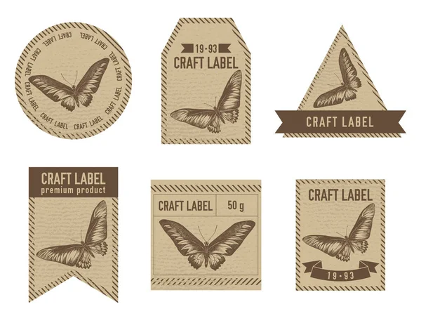 Étiquettes artisanales design vintage avec illustration de l'oiseau rajah brooke — Image vectorielle