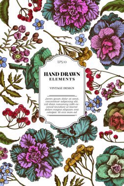 Renkli balmumu çiçekli kart tasarımı, beni unutmayın çiçek, tansi, ardisia, brassica, dekoratif lahana