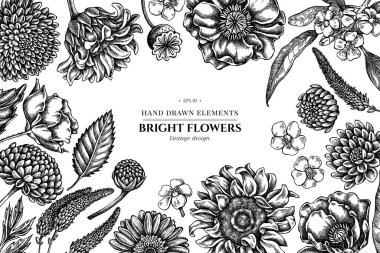 Siyah ve beyaz haşhaş çiçekli çiçek tasarımı, gerbera, ayçiçeği, süt otu, yıldız çiçeği, Veronica