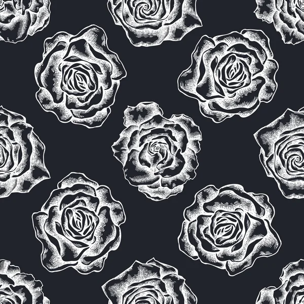 Бесшовный узор с нарисованными вручную меловыми розами — стоковый вектор
