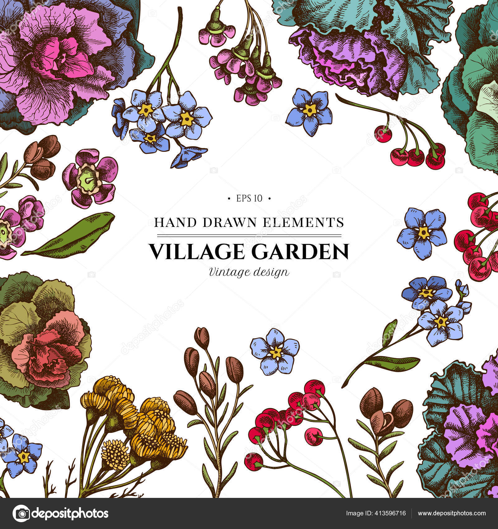 Floral Design With Colored Wax Flower Forget Me Not Flower Tansy Ardisia Brassica Decorative Cabbage Stock Vector Image By C Sadpigeon