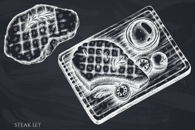 Vector set of hand drawn chalk steak vector Vector set of hand drawn chalk steak vector