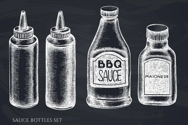 Ensemble vectoriel de bouteilles de sauce à la craie dessinées à la main — Image vectorielle