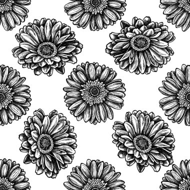 Siyah ve beyaz Gerbera ile kusursuz desen