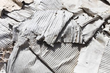 Şimdi kurutulmuş eski ıslak karton ve geri dönüşüm için bekleyen.