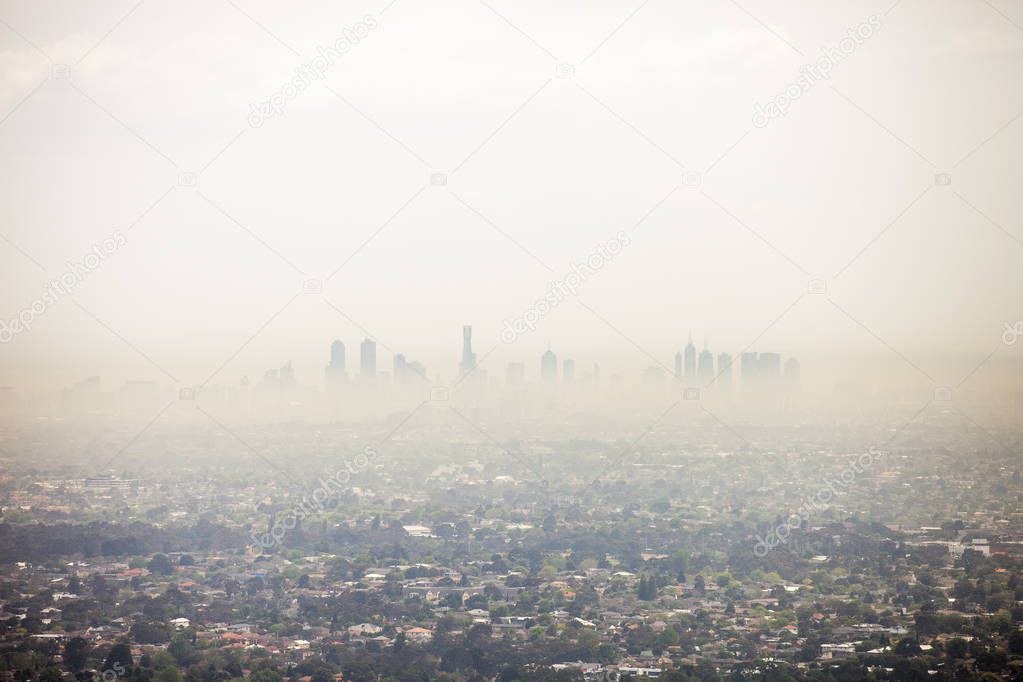 Pollution mixed together with on going bushfire smoke in Victoria, Melbourne