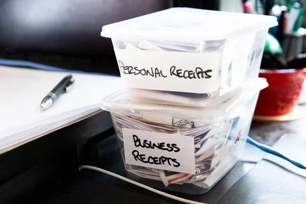 Diy Plastic Containers Personal Business Receipts Authentic Home Office Space — Stock Photo, Image