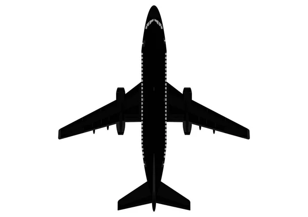 Silhouette Modern Passenger Jet Top View Flat Vector — Stock Vector
