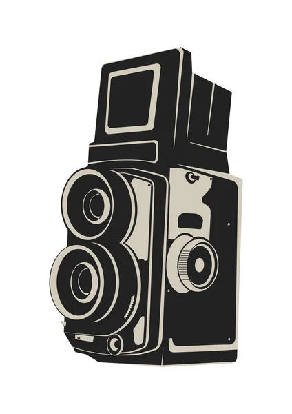 Vintage Double Lens Camera Two Colors Flat Vector — Stock Vector