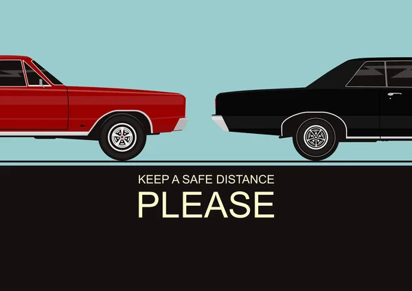 Keep Safe Distance Dangers Road Infographic Two Cars Flat Vector — Stock Vector