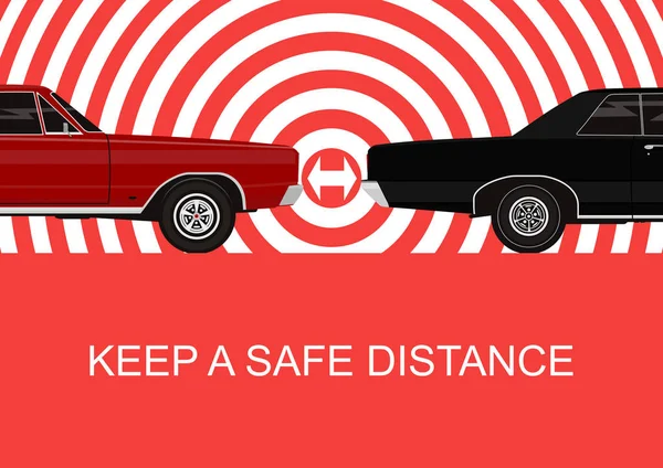 Tartsunk Biztonságos Távolságot Veszélyeket Úton Infographic Melyben Két Autó Lapos — Stock Vector