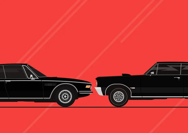 Две Машины Стоят Лицом Друг Другу Инфографика Двумя Машинами Плоский — стоковый вектор