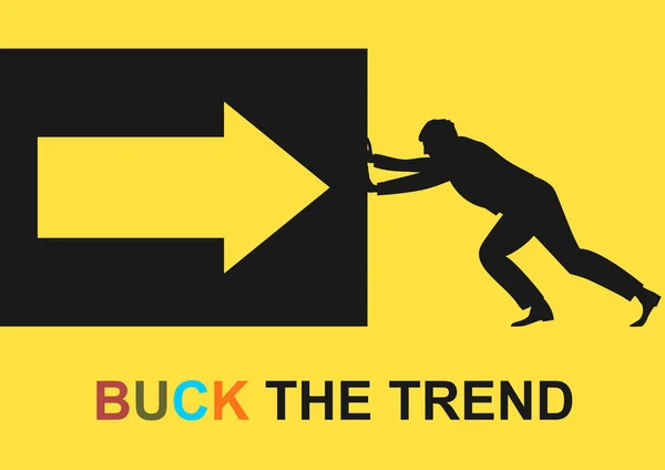Buck Tendance Silhouette Humaine Poussant Une Boîte Avec Une Flèche — Image vectorielle